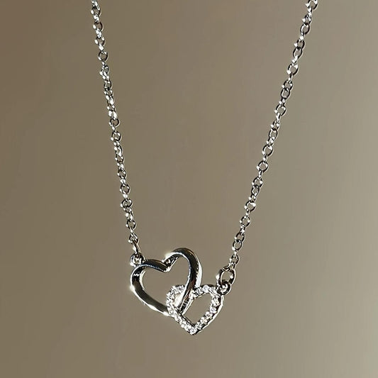 Women's Dual Heart Pendant with Chain Micro Plating